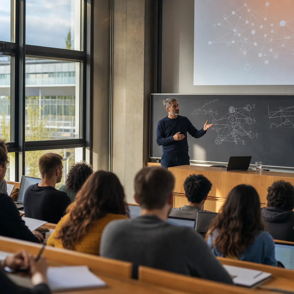 Studenti universitari con laptop in un campus italiano, corsi di informatica e intelligenza artificiale